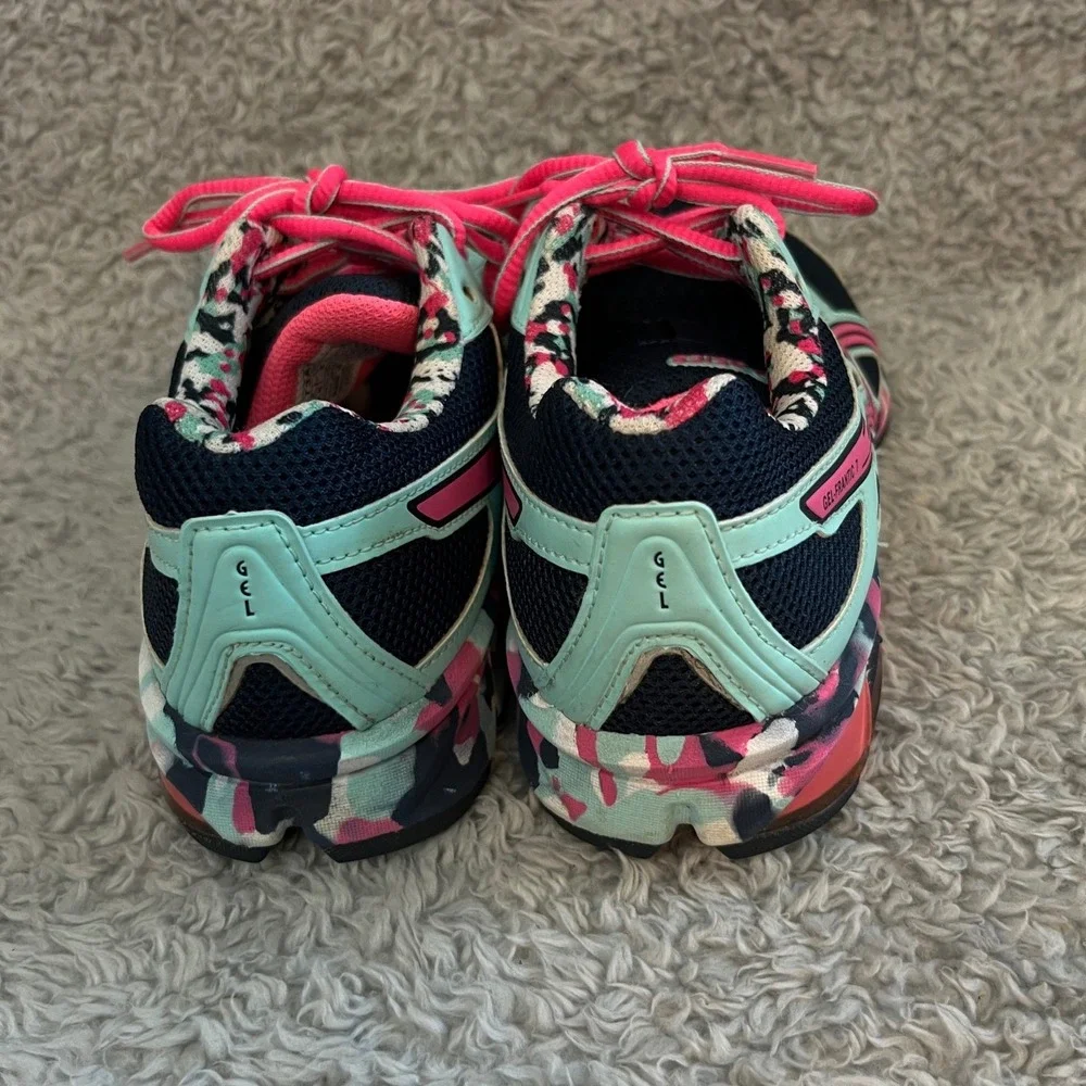 ASICS Gel-Frantic 7 Womens Running Shoes Size 6 Teal Pink‎ Mesh Camo T3A6Q